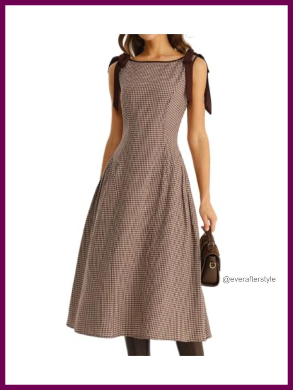 Plaid Gingham Midi Dress Boatneck A-line Casual Summer